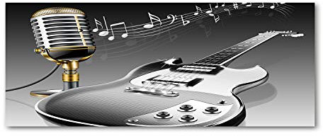 Tulup Glas-Bild Wandbild aus Glas - Wandkunst - Wandbild hinter gehärtetem Sicherheitsglas - Dekorative Wand für Küche & Wohnzimmer 125x50 - Musik - Gitarre Mikrofon - Schwarz