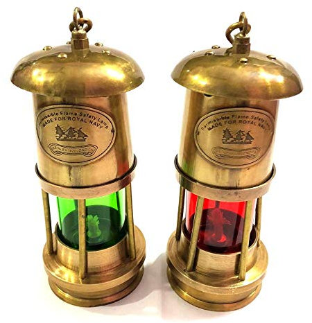 Juego de 2 faroles náuticos de latón marrón antiguo de 7 pulgadas, rojo/verde, para barco, barco, decoración para el hogar