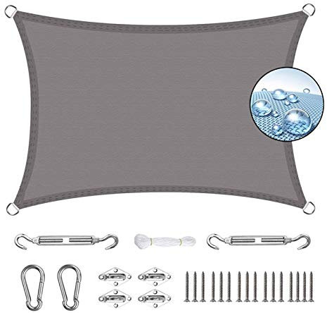 AMZERO Rectangulaire Toile d'ombrage 4x5m Toile De Jardin Rectangulaire avec Le Kit de Fixation pour Jardin terrasse, Gris