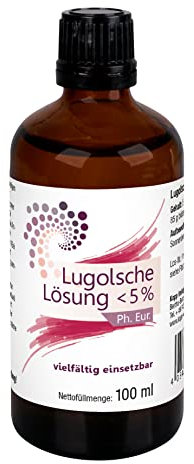 Lugolsche Lösung < 5% | 100 ml | 85 g bidestilliertes Wasser | 10% Kaliumiodid | mit zertifizierte Pipette | Jod in Premium-Qualität