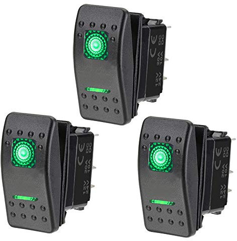 ETOPARS 3 X Schwerlast Auto Boot Wippschalter Instrumententafel Zwei Grün Licht AN AUS 5Pin SPST Kippschalter Wasserdicht 12V 20A 24V 10A