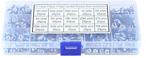 Oumefar Potentiometer Variabler Widerstand Sortiment Kit Trimmer Potentiometer Widerstand Variabler Widerstand 375Pcs 15 Werte mit Box für Heimwerker für Haus und Industrie