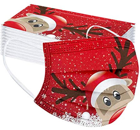 AmyGline 50 Stück Weihnachten-Mundschutz mit Motiv,Einweg_3Lagig_Staubdicht Atmungsaktiv Weihnachtsmuster Gesichtsschutz Halstuch (50PC, N)