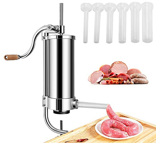 RELAX4LIFE Insaccatrice Manuale per Salsiccia in Acciaio Inox, Macchina di Produzione di Salsiccia con Tubi di Diversi Diametri, Fissaggio al Piano di Lavoro Regolabile, 1,5/2,5/3/5 KG (5 KG)