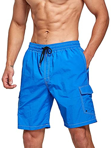 JustSun Mens Swimming Shorts Quick Dry Swim Shorts Waterproof Swimming Trunks Men Board Shorts with Mesh Lining Beach Surf Casual Shorts Summer with Pockets Navy Blue M