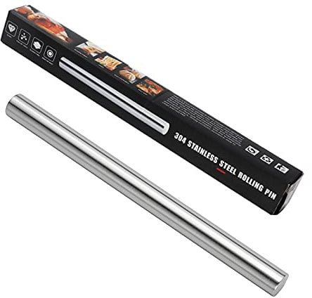 Stainless Steel Rolling Pin Non-Stick Dough Roller Metal Rolling Pin for Baking, Pastry, Cookies, Pizza Dough 32.5 * 2.8cm (Silver)