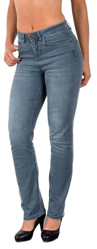 ESRA Damen Straight Fit Jeans Hose Straight-Leg Jeanshose Stretch gerader Schnitt Damen-Jeans High Waist bis Übergröße Große Größe G800