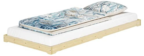 Erst-Holz®Niederflurbett Massivholzbett Extra Niedrig Fichte Geölt 90 x 190 cmohne Zubehör