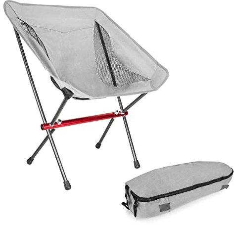 MidGard Campingstuhl ultraleichter Faltstuhl aus Aluminiumlegierung und Polyester bis 140 kg belastbar! Tragbarer Klappstuhl mit Tragetasche für Outdoor-Aktivitäten Grau