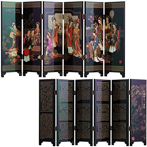 Luxuypon Paravent pliable de petite taille, 6 panneaux d'art chinois traditionnel pour décoration de maison, décoration de bureau, mini séparateur (Ming Ladies)
