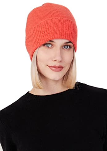 Style & Republic Kaschmir Sport Mütze-Beanie Damen aus 100% Cashmere - Dein kuscheliger Premium Beanie für stilvolle Herbst- & Winter-Momente-Marigold