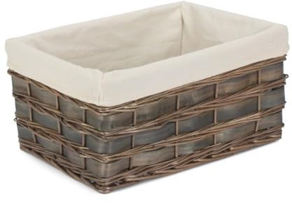 Red Hamper ST073W/3 Wicker Large Grey Scandi Storage Basket With White Lining
