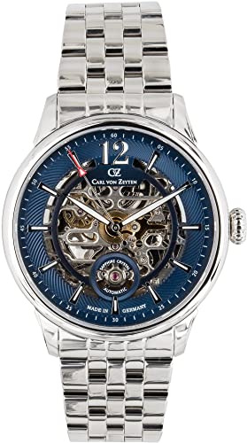 Carl von Zeyten Schramberg Automatik Herren Armbanduhr aus Edelstahl in der Farbe Silber-Blau 43mm, Wasserdichtigkeit: 5Bar, CVZ0080BLMS