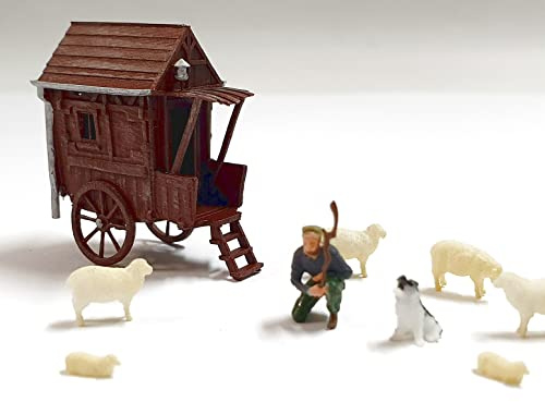 Spur H0 Figuren 1:87 Iberplace 30004 Set Schäferwagen mit Tieren Dekoration Zubehör Modelleisenbahn Modellbau miniatur Diorama Landschaft miniatur figuren modellbau