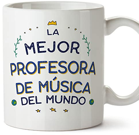 MUGFFINS Tazas para PROFESORA DE MÚSICA mujer - En Español - Mejor del Mundo - 11 oz / 330 ml - Regalo original y divertido