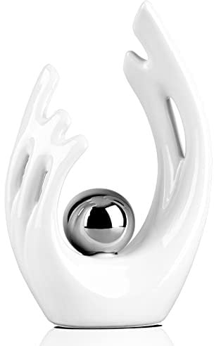 LCCCK 24.1 cm H Weiß mit silberfarbenem ästhetischen Raumdekor-Akzent, TV-Ständer, flippiger Tischaufsatz, abstrakte Kunst, Keramik-Statue und Skulptur, dekorative Objekte, Regaldekoration