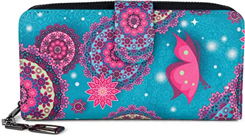 styleBREAKER Damen Geldbörse Mandala Ethno 19x10x3cm | Reißverschluss umlaufend. 19 Kartenfächer. Münzfach. Handyfach. Sichtfenster. Scheinfach. Magnetverschluss.