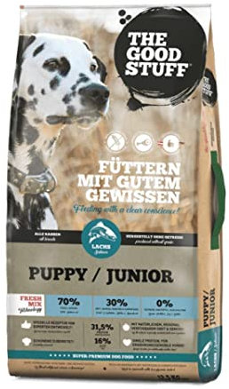 The GOODSTUFF Lachs (Puppy/Junior) 12,5 kg | Getreidefreies Hunde Trockenfutter Junior | Mit frischem Lachs | Hundetrockenfutter für Welpen & Junghunde | Super-Premium Welpen Trockenfutter