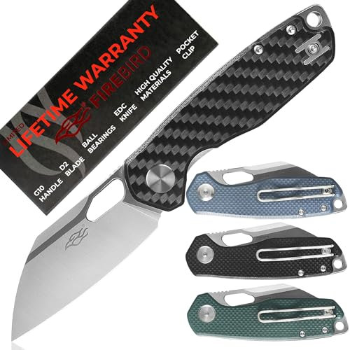 Firebird GANZO FH924-CF Couteau Pliant de Poche Lame en Acier D2 65 mm G10 Poignée Antidérapante avec Clip Camping EDC Couteau 160 mm 84 g (Fibre de carbone)