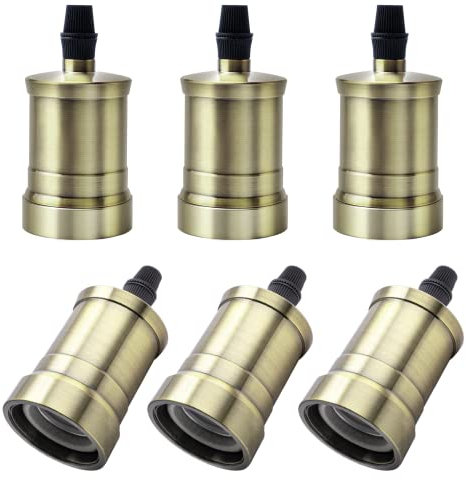 DiCUNO Vintage Lampenfassung E27, Retro Lampenhalter aus Aluminium&Keramik, Edison-Gewinde für Lampe/Birnen, DIY nostalgische Deckenleuchte, Tischleuchte, Glattmantel, Champagner Gold, 6er Set