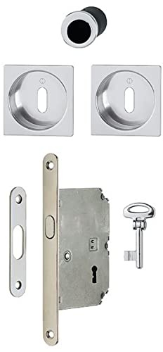 HOPPE Schloss + Toilettenschüssel + Finger 4921 Schlüssel L quadratisch für Schiebetür – Chrom glänzend – 3948147