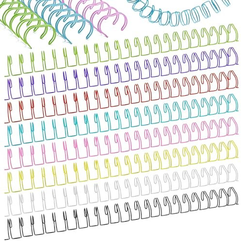 Vmiapxo 48 Pcs Small Metal Double Loop Binding Wires, 8 Colors Binding Spines Combs Ring Coils Cinch Book Binding Wire Spiral Notebook Maker, 9/16 23 Holes, 2:1 Pitch (8 Colors)