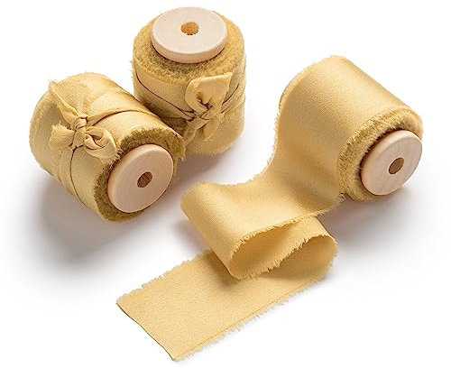 AOKSUNOVA Satinband Gelb 3,8cm Geschenkband Hochzeit Schleifenband Breit Stoffband Gold Geschenkbänder