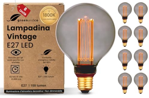 greenandco 8X Decorative LED Vintage Light Bulb | E27 G95 | Smoke | 4W 100lm | 1800K Extra Warm White | 320° | 230V | Flicker Free | Not Dimmable