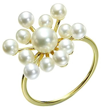AMDXD 14 Karat Gold 585 Ring für Damen, Blumen Hochzeitsring mit Perle Rund, 14K Gold Antragsring Verlobungsring Echtgold Schmuck, Gold, Gr.66