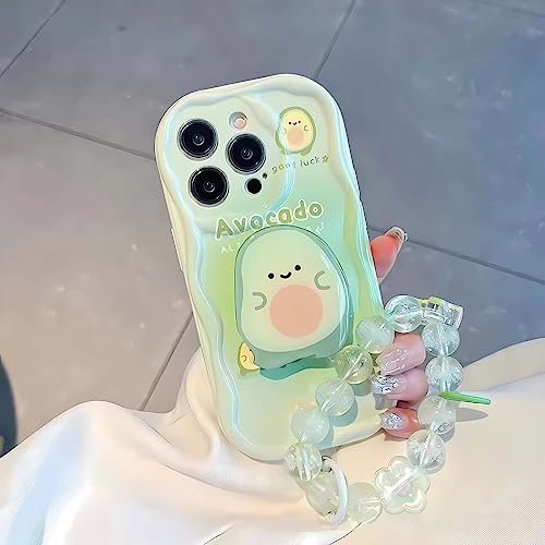 Bakicey Hülle für iPhone 11 Cute Avocado hülle mit Perlenkette Glitzer Flexibel TPU Handyhülle mit Stander Kratzfest Stoßfest Bumper Süße Schutzhülle für iPhone 11, Hellgrün