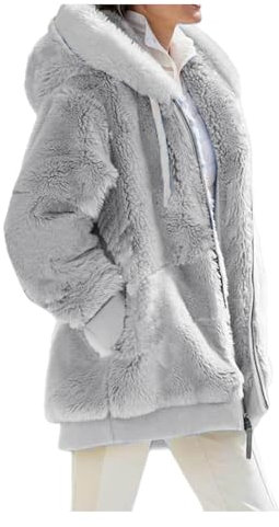 LANSKIRT Femme Veste Polaire Manteau Hooded Sweatshirt Chic Hiver Doublé Polaire Grande Taille Pas Cher Sports et Loisirs (GY2, L)