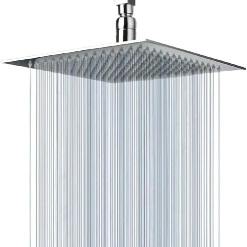 Gusto Coherence Rainfall Shower Head 8 inch Square Fixed Overhead Showerhead with Angle Adjustment Stainless Steel Silver, Chrome Finish Removable Replacement Rainforest Waterfall Rain for Bathroom