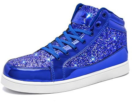 IGxx Glitzer-Schuhe für Herren, modisch, High-Top, lässig, Pailletten, Funkelnde Sneaker, Herren, glitzernd, glänzend, Glitzerblau, 46 EU