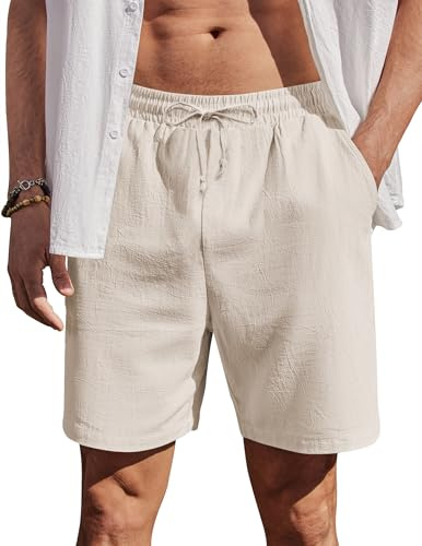 COOFANDY Herren Shorts Sommer Kurz Hosen mit Gummizug | 100% Baumwolle,Leichte Sommershorts mit Taschen,Atmungsaktiv Freizeitshorts für Strand Urlaub und Alltag