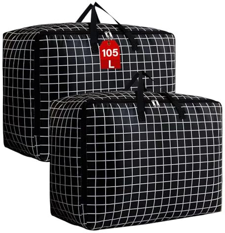 SEPSCO Bolsa Almacenaje Ropa 2Piezas, 105L Grande Contenedor Almacenamiento Edredones Organizador de Ropa de Cama Plegable Resistente Tela Oxford Bolsas Mudanza con Asa para Mantas Colchas Almohadas