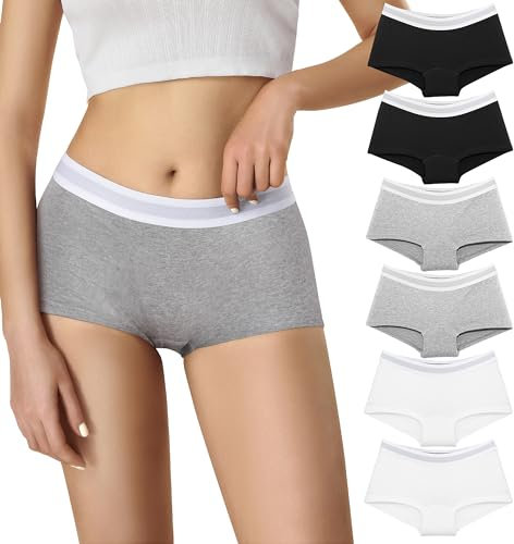 Lakpoau Boxer Femme Coton - Shorty Femme Shorts Caleçons Femmes Lot de 6 Boxer Sport Seamless Culotte Basics Shorties Calecon Short Panty Slips Caleçon F XL