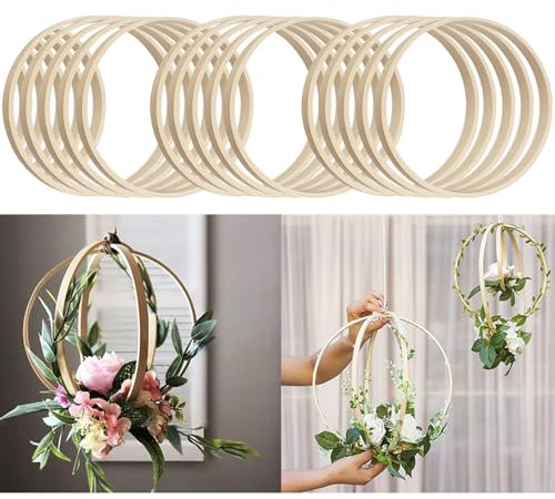 Bambus Floral Hoop, 15 Stück Holzringe zum Basteln Traumfänger Ringe Bambus Holz Bambu Blumenkranz für DIY Traumfänger Hochzeitskranz Dekor und Wandbehang Handwerk 20cm