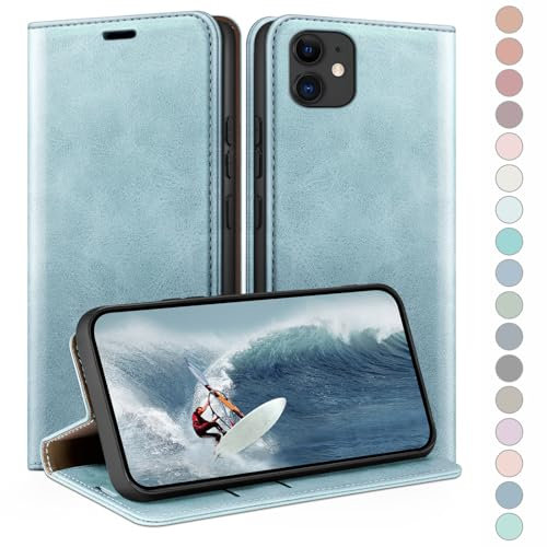 HUOUH for iPhone 11 6,1 Wallet case with RFID Blocking PU Leather,Credit Card Holder,Flip Folio Book Phone cases Shockproof Cover Women Men for Apple 11 case Sky Blue