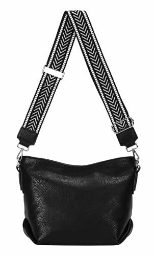 Damen Tasche Shopper Hobo Bags Crossbody Schultertasche Umhängetasche Handtasche Gürteltasche Crossover Kunst Leder Schwarz V1
