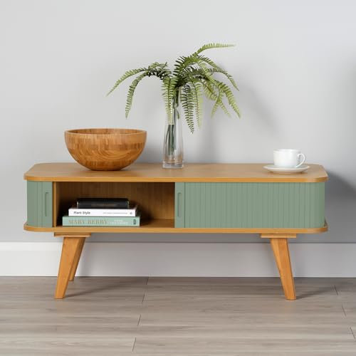Racking Solutions Bamboo Coffee Table with Sage Green Sliding Doors 400mm H x 1000mm W x 500mm D