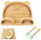 KEESIN Ensemble de 4 assiettes en bambou pour enfants assiette ventouse pour bébé set repas bébé pour nourrir les bébés à partir de 3 mois (ours)
