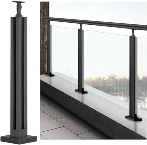 Geländer Pfosten Treppengeländer Glas Balustradenpfosten 65cm - 105cm Edelstahl Schwarzem Geländerpfostensystem Glasgeländer Geländerpfosten Für Außentreppen Balkone(Color:Corner Post,Size:100cm)