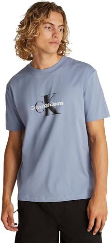 Calvin Klein Herren T-Shirt Kurzarm Monologo Shift Tee aus Baumwolle, Blau (Tempest), M