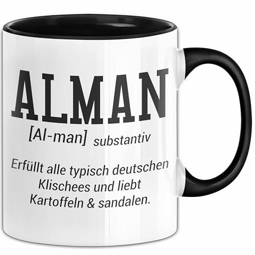 Alman Tasse Typisch Deutsch Geschenk Alman Meme Kaffeetasse Kaffee-Becher (Schwarz)