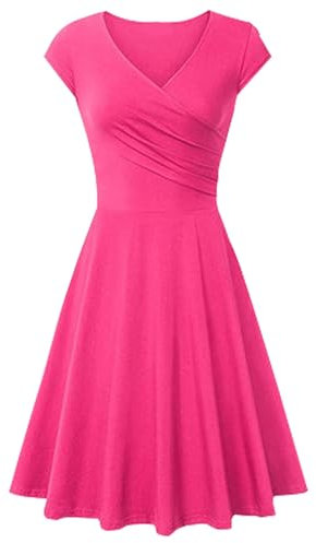 YMING Lady Sexy Cocktail Summer Dress V-Neck Party Dress Wrap Dress V-Neck A-Line Dress Princess Dress Pink 2XL