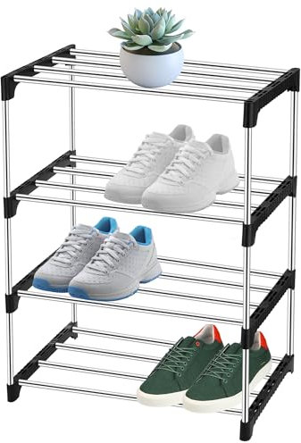 Fentar Schuhregal Platzsparend, 4-stufige Verstellbare Schuhregal Schmal, Stabile Metall Schuhablage mit Dicken Stahlrohr, Klein Shoe Rack Schuhständer Schuhaufbewahrung für Flur Schlafzimmer Camping