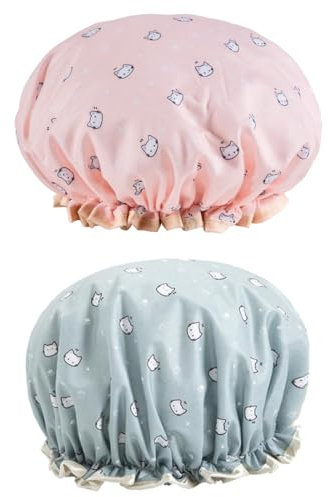 2 Piezas Gorro Ducha, Elástico Gorros de Ducha para Mujer, Gorro de Baño con Doble Capa, Gorro de Ducha de Impermeable, Reutilizable, para Spa Salón Viaje Hotel Hogar