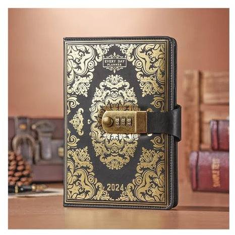 DUNSBY Passwort Notizbuch Agenda-Planer, Notizblock, monatlicher Tagesplan, to-Do-Zeitplan, Selbstdisziplin, Notizbuch, Büro, Schreibwaren, Kalender, Passwortbuch für Work Record(Black)