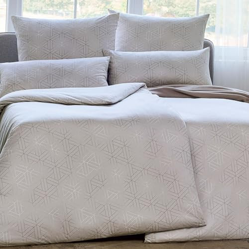 ESTELLA Mako Interlock Jersey Bettwäsche Pippa | 100% Baumwolle | trocknerfest und bügelfrei | 135x200 cm + 80x80 cm | Farbe: 220 - Ecru