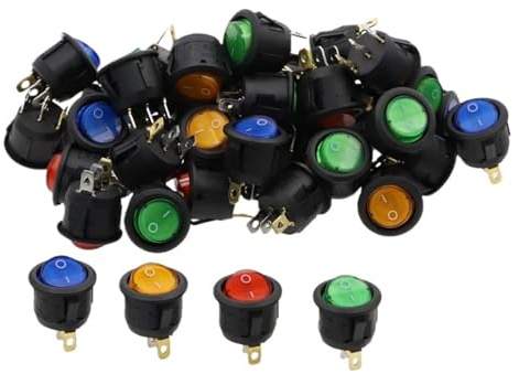 Car 12V Round Rocker Switch Green LED Light Toggle Switch SPST ON/OFF Top Sales Controls cap(Yellow,10PCS_12V)